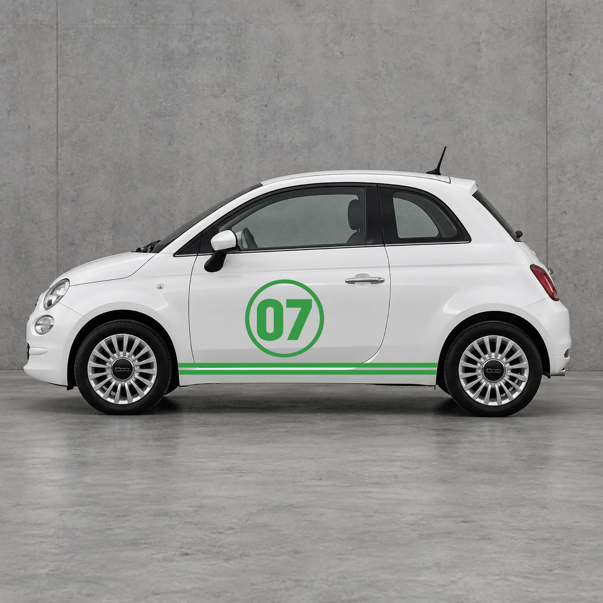 Fiat 500 Choose Your Number Racing Stripes Kit - Pair Supplied in Green