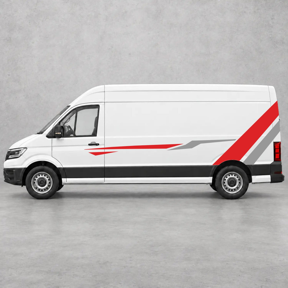 VW Crafter Bold Rear Diagonal Side Stripes in Red & Grey