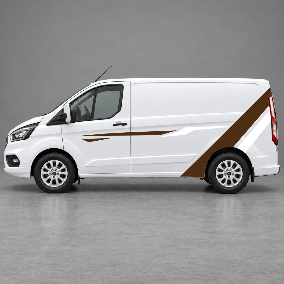 Ford Transit Custom Bold Rear Diagonal Side Stripes in Brown & White