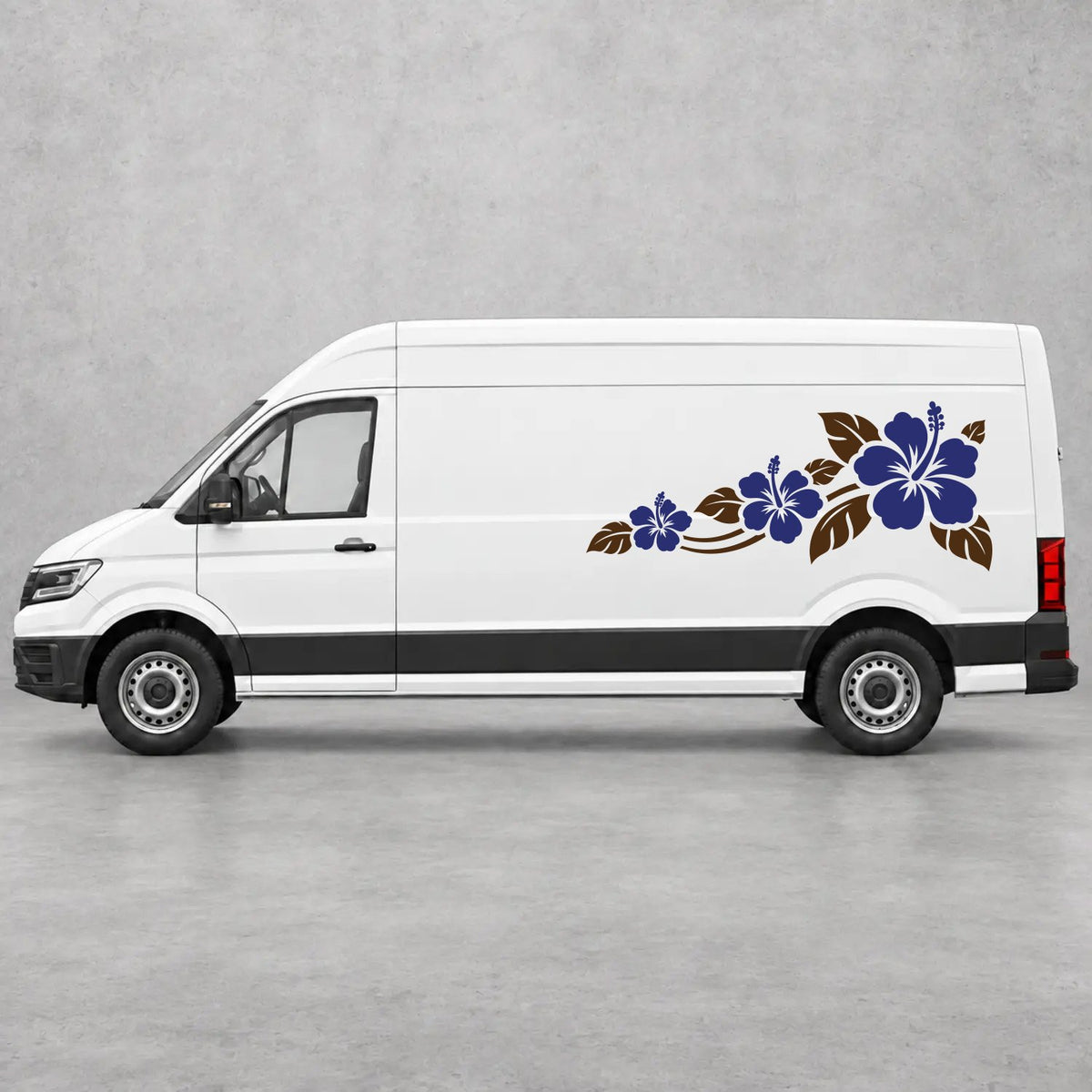VW Crafter Hibiscus Flower Trail Side Graphics in Brown & Navy Blue