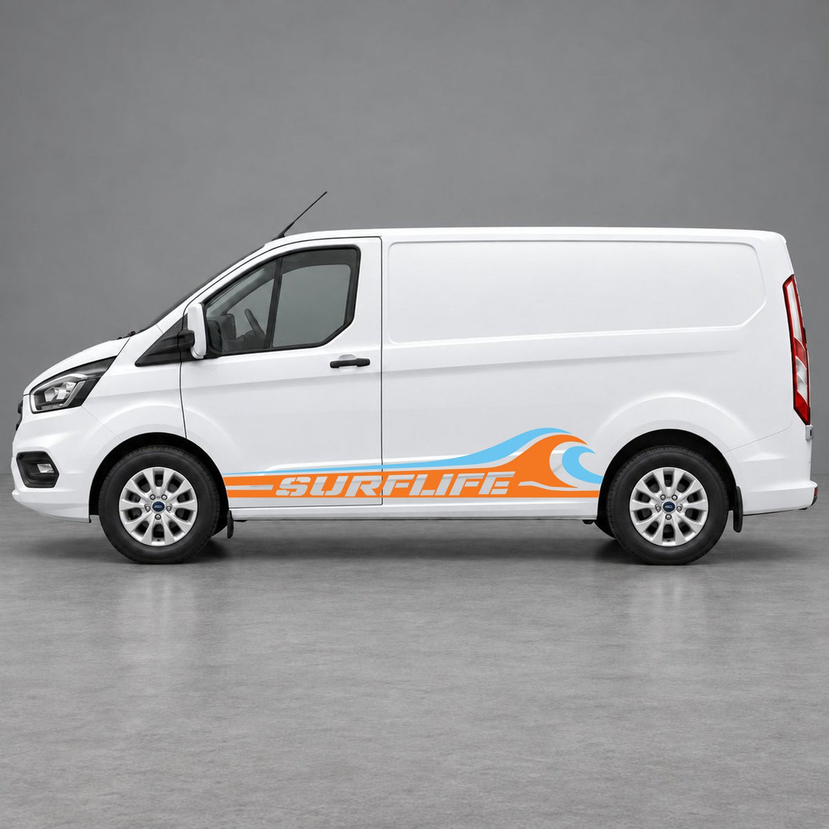 Ford Transit Custom Surflife Wave Side Stripes in Orange & Light Blue
