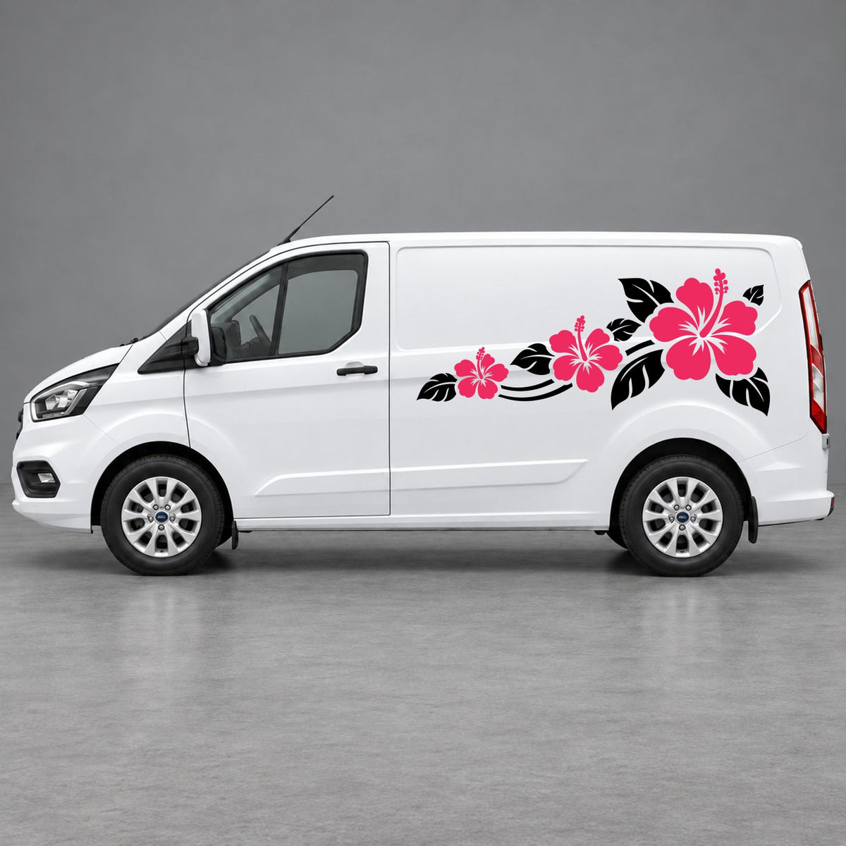 Ford Transit Custom Hibiscus Flower Trail Side Graphics in Black & Pink