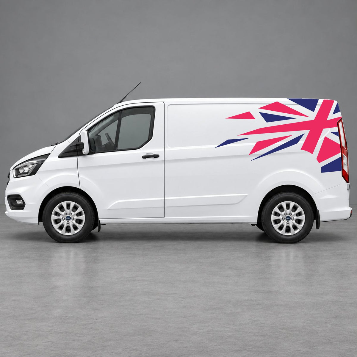 Ford Transit Custom Shattered Union Jack Side Graphics in Navy Blue & Pink