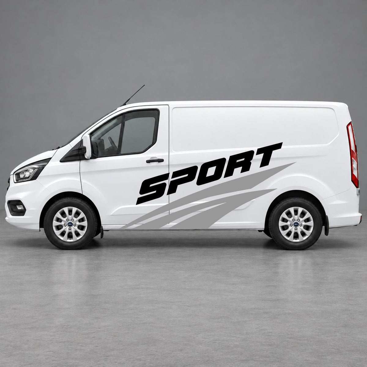 Ford Transit Custom Sport Twin Stripe Side Graphics in Grey & Black