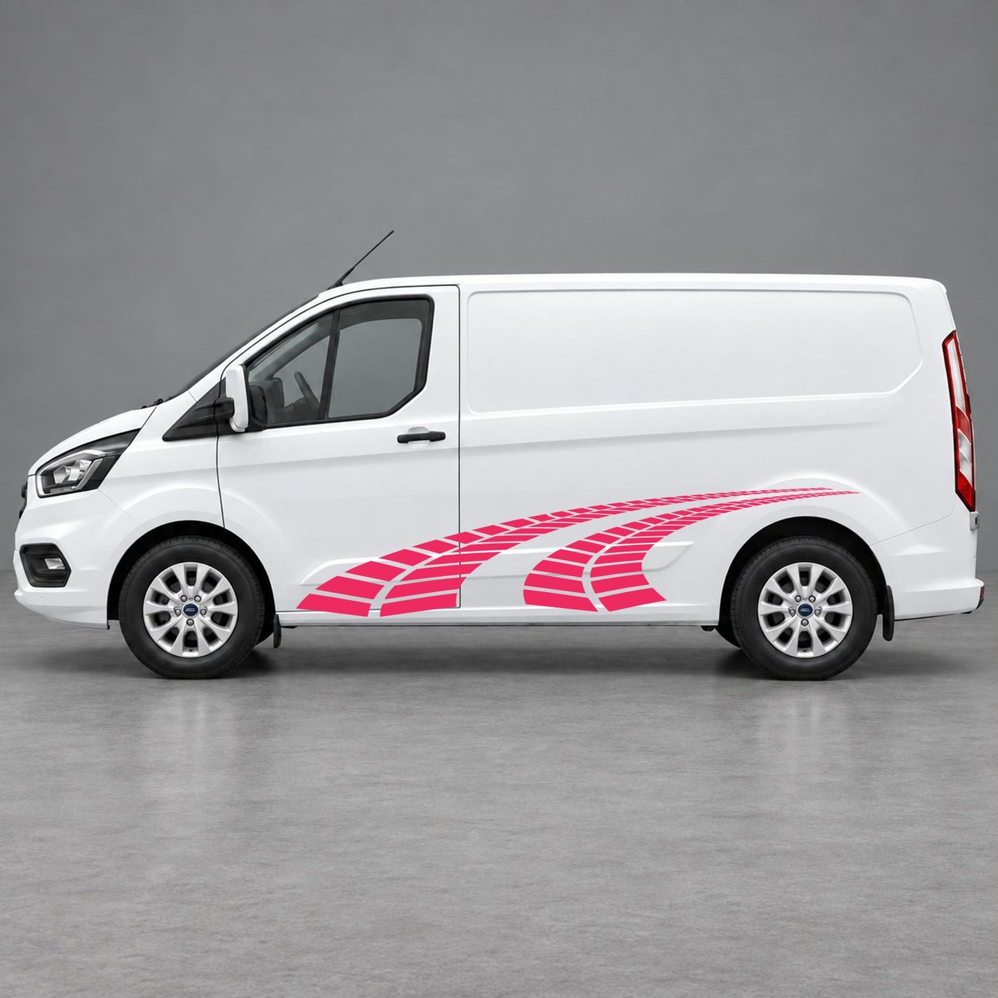 Ford Transit Custom Curved Tyre Track Side Graphics in Pink