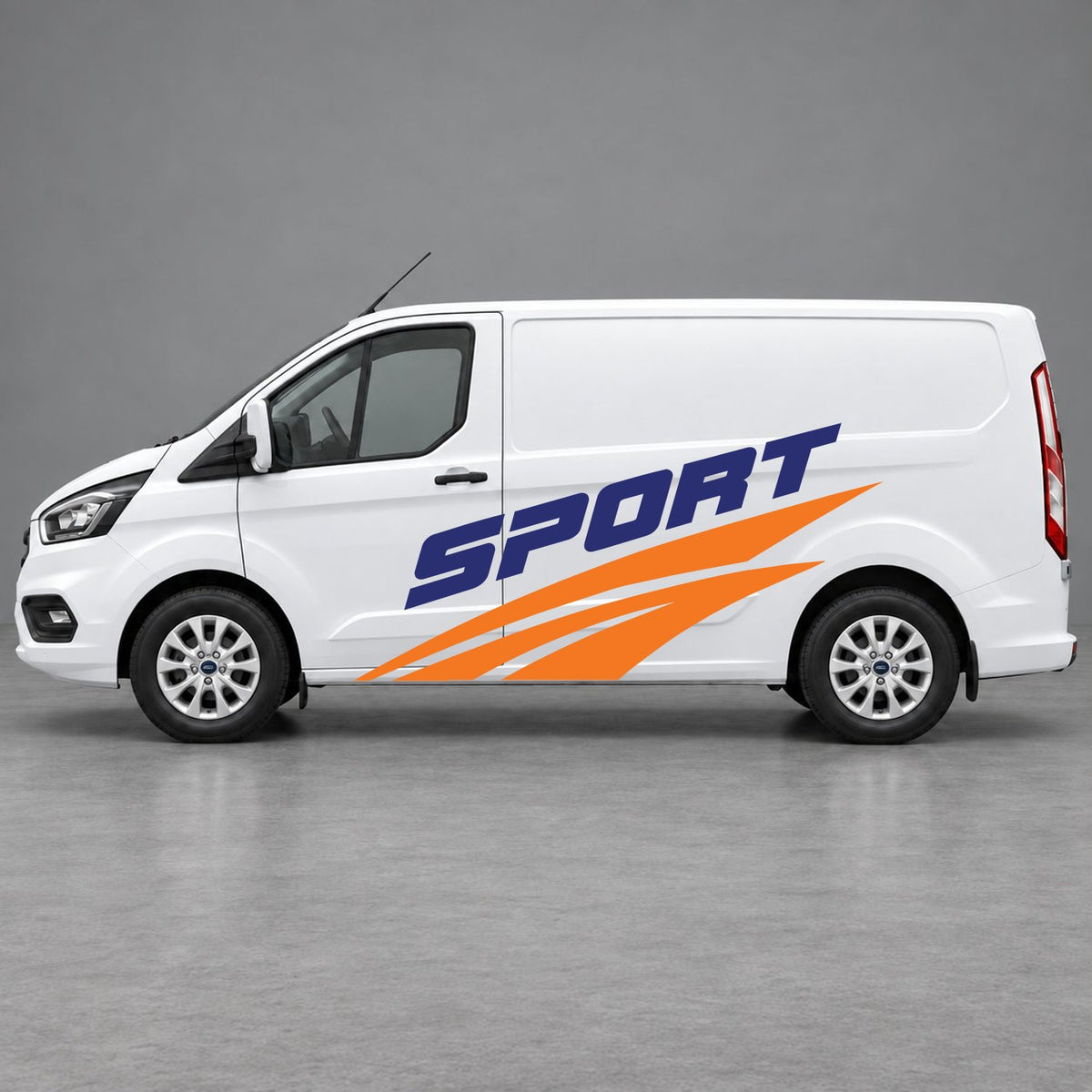 Ford Transit Custom Sport Twin Stripe Side Graphics in Orange & Navy Blue