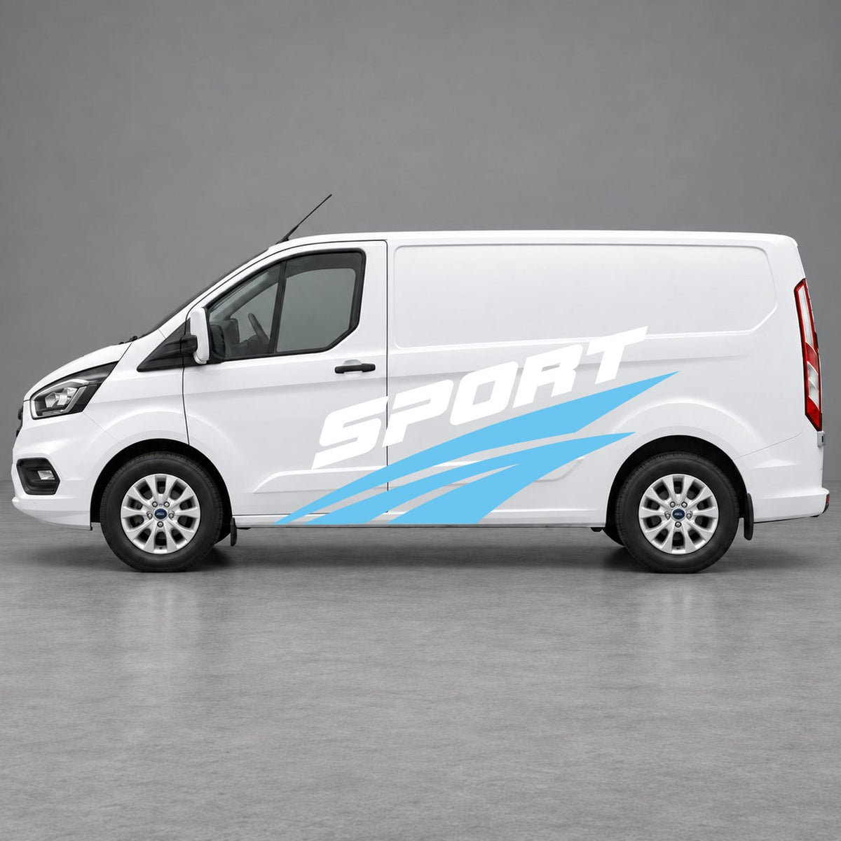 Ford Transit Custom Sport Twin Stripe Side Graphics in Light Blue & White