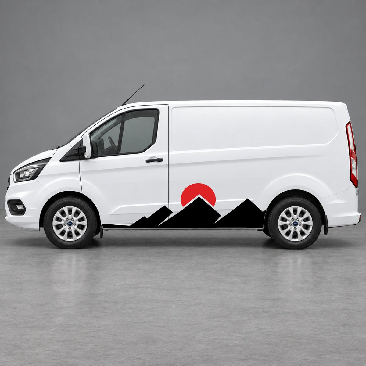 Ford Transit Custom Minimal Mountain Peak Side Graphics in Black & Red