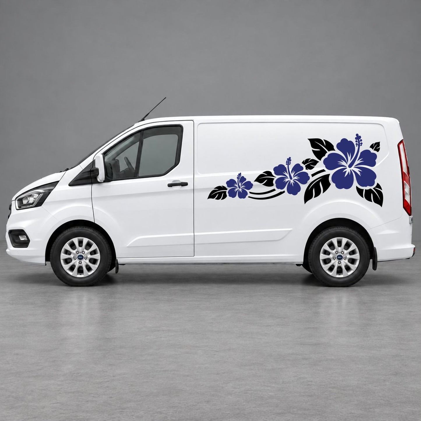 Ford Transit Custom Hibiscus Flower Trail Side Graphics in Black & Navy Blue