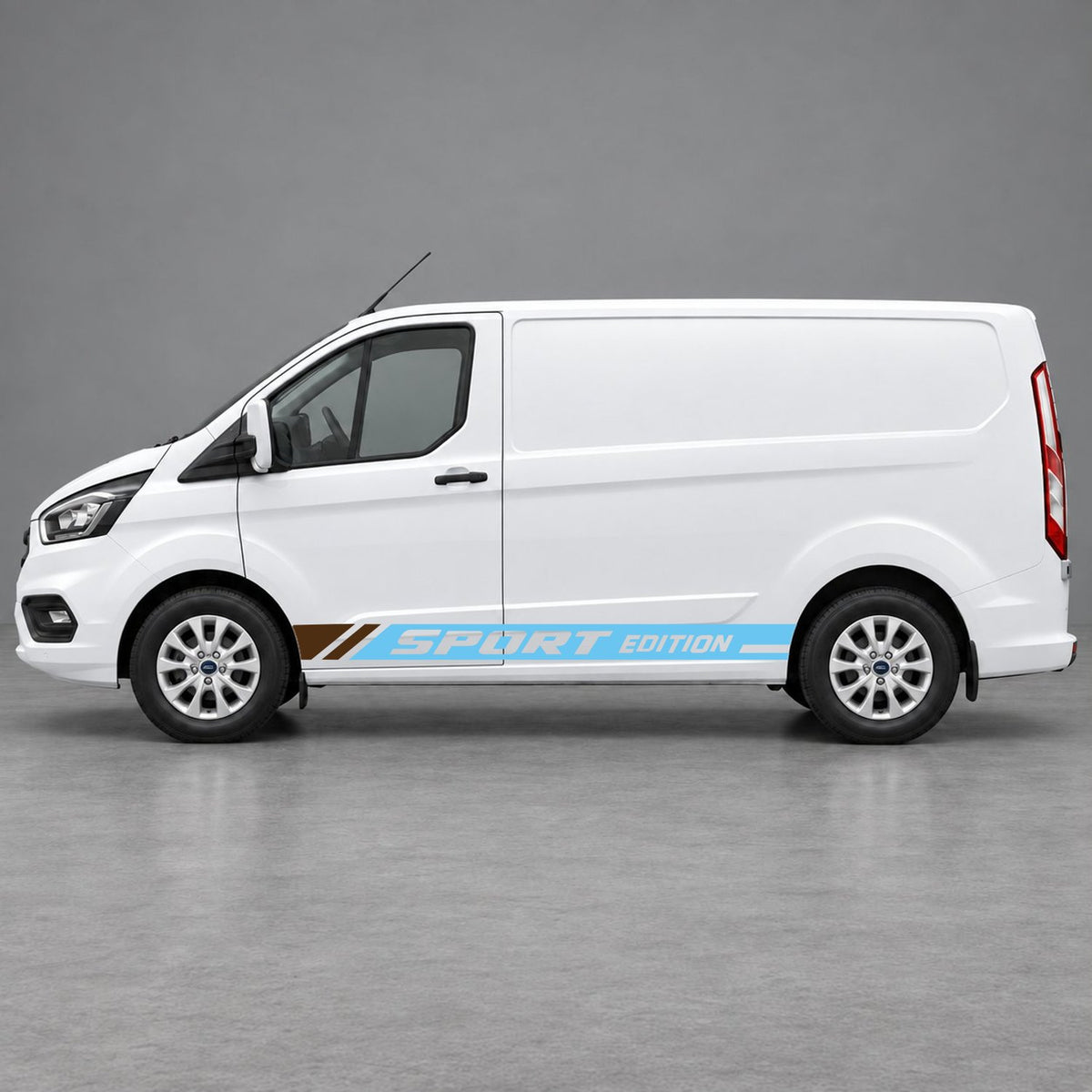 Ford Transit Custom Sport Edition Lower Side Graphics in Light Blue & Brown