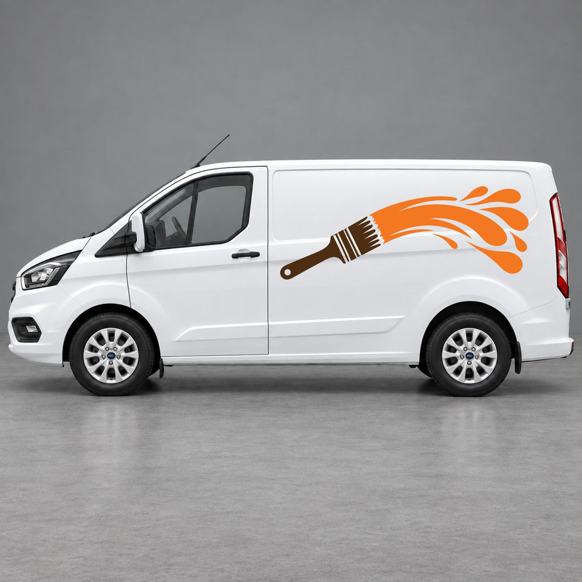 Ford Transit Custom Paintbrush Swoosh Side Graphics in Brown & Orange