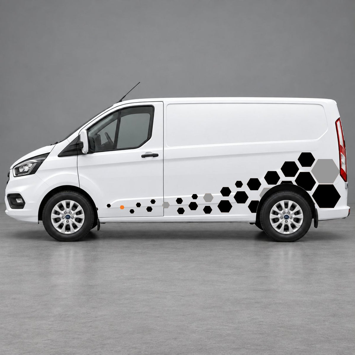 Ford Transit Custom Lower Hexagon Fade Side Graphics in Orange & Grey