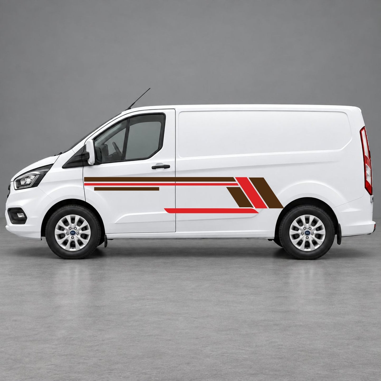 Ford Transit Custom Geometric Outline Side Stripes in Brown & Red