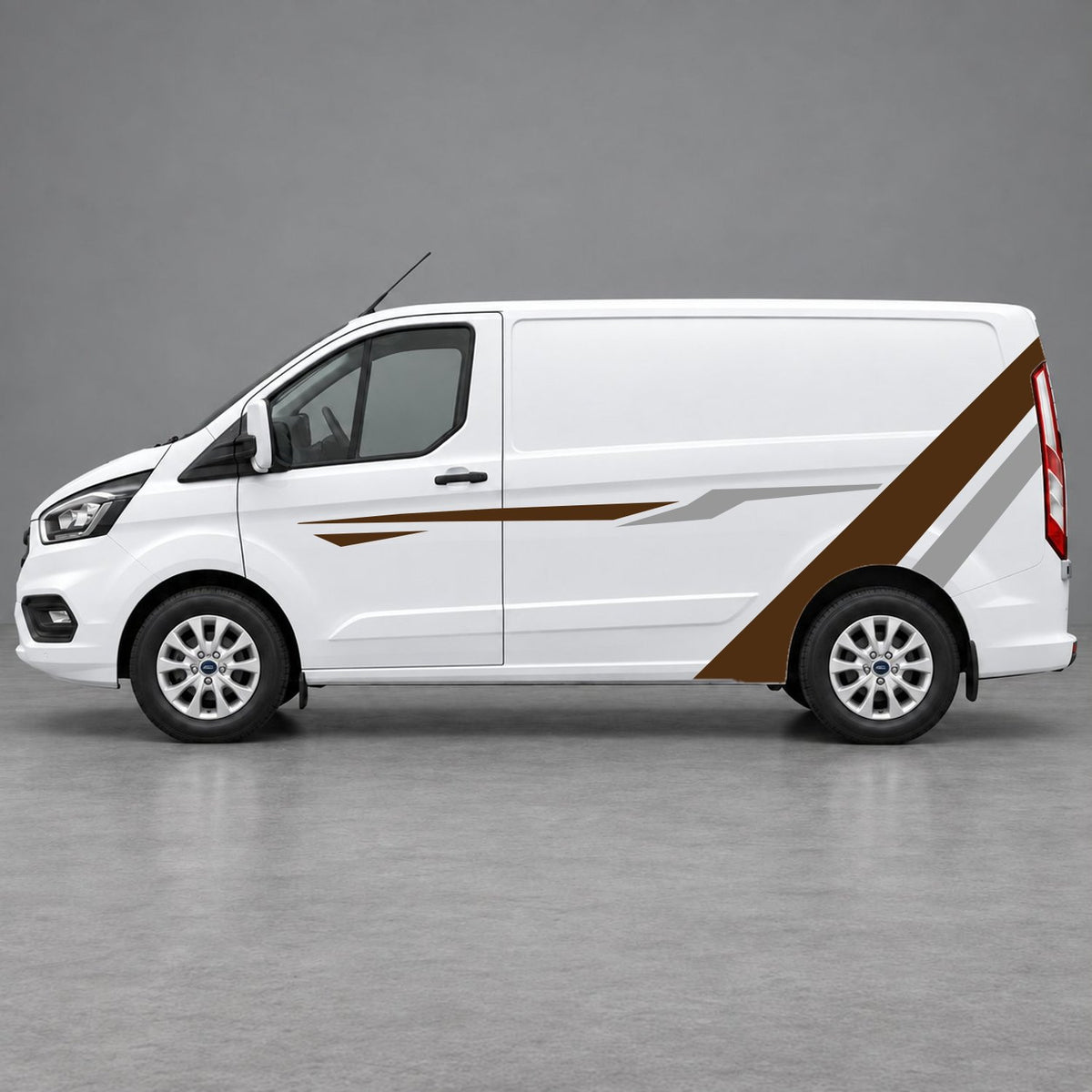 Ford Transit Custom Bold Rear Diagonal Side Stripes in Brown & Grey