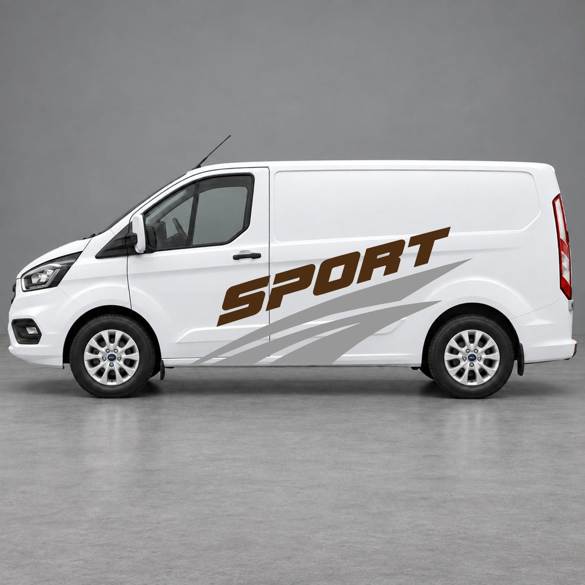 Ford Transit Custom Sport Twin Stripe Side Graphics in Grey & Brown