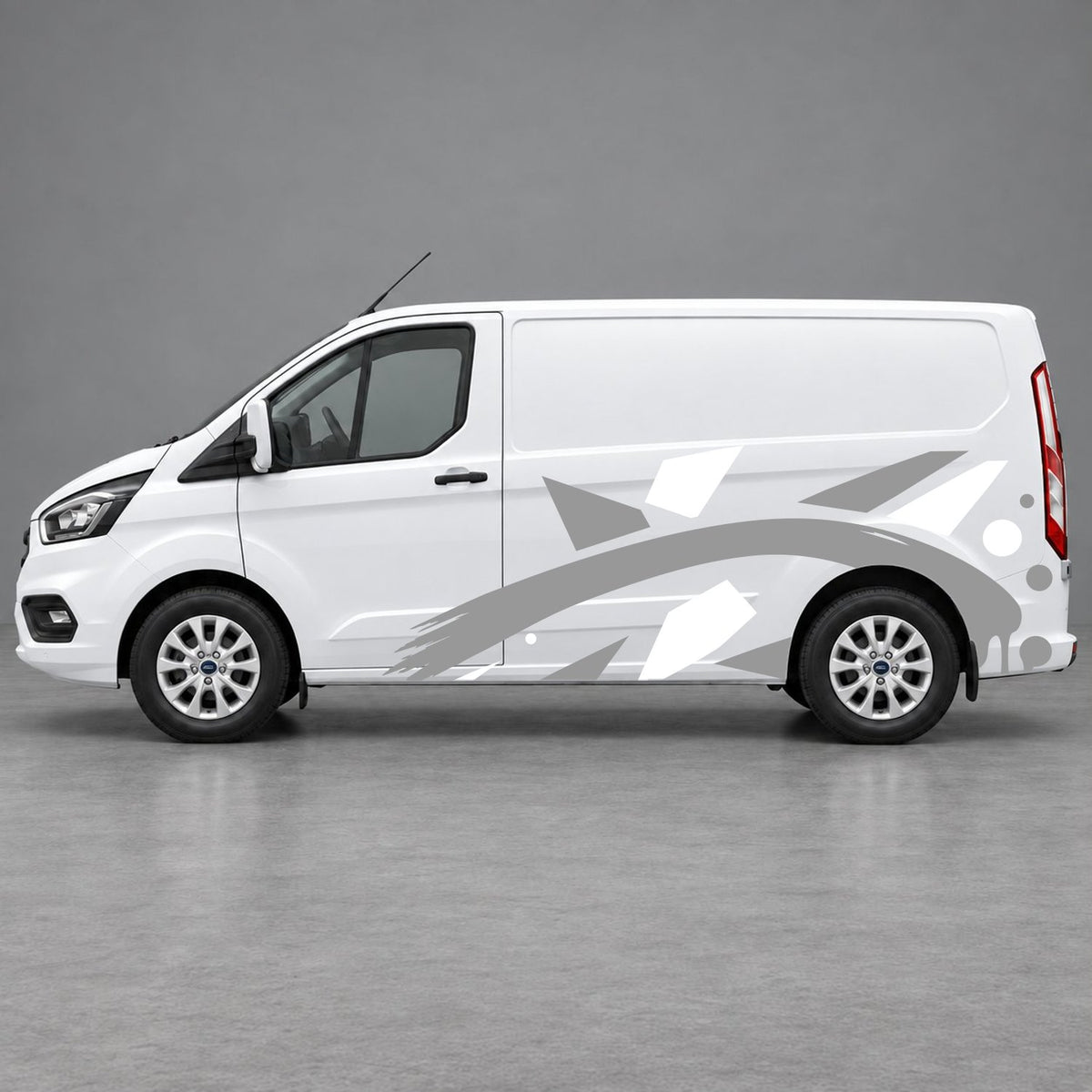 Ford Transit Custom Abstract Geometric Splash Side Graphics in White & Grey