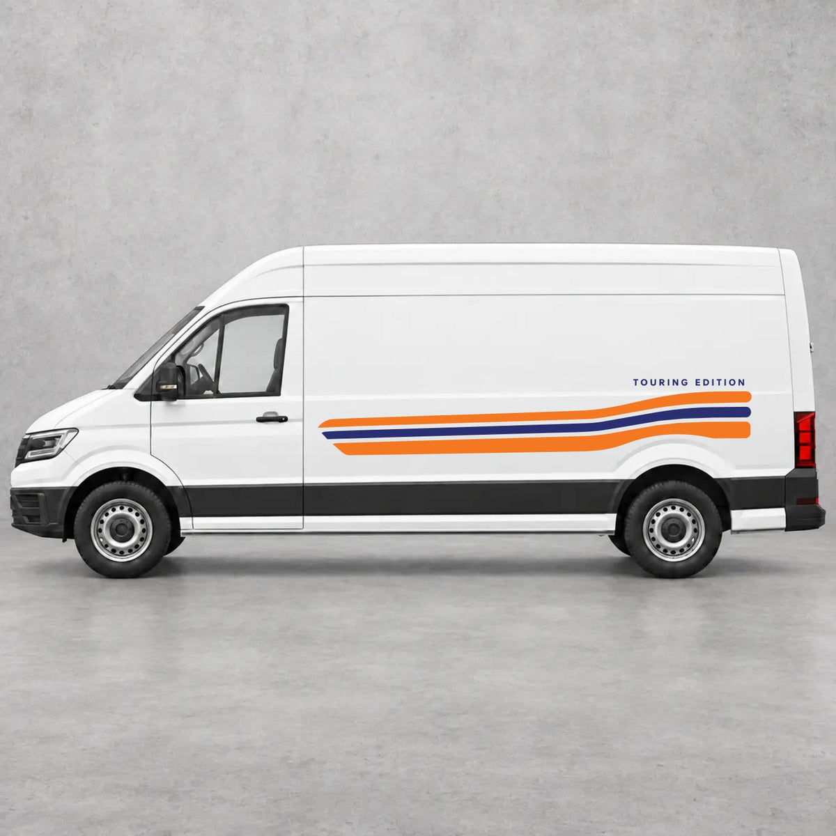 VW Crafter Touring Edition Side Stripes in Orange & Navy Blue