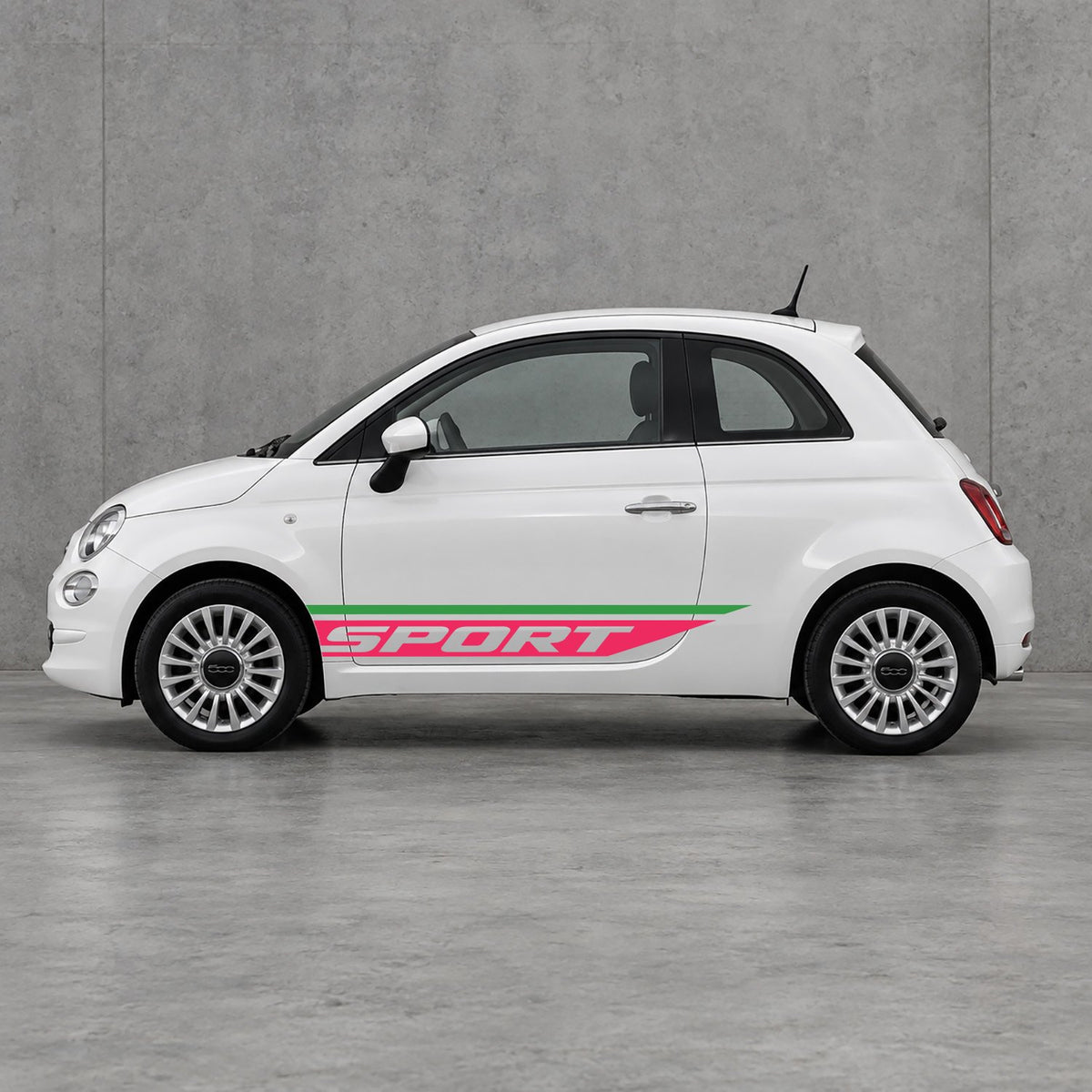 Fiat 500 Sport Lower Side Stripes Kit - Pair Supplied in Green & Pink