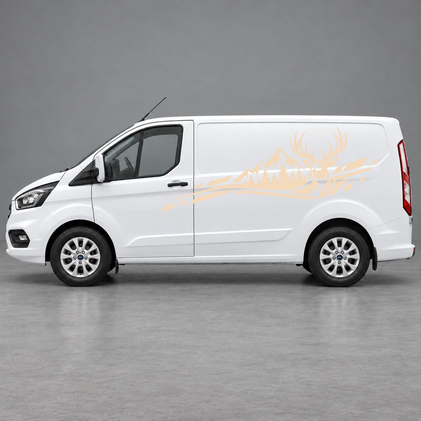 Ford Transit Custom Stag Mountain & Forest Side Graphics in Beige