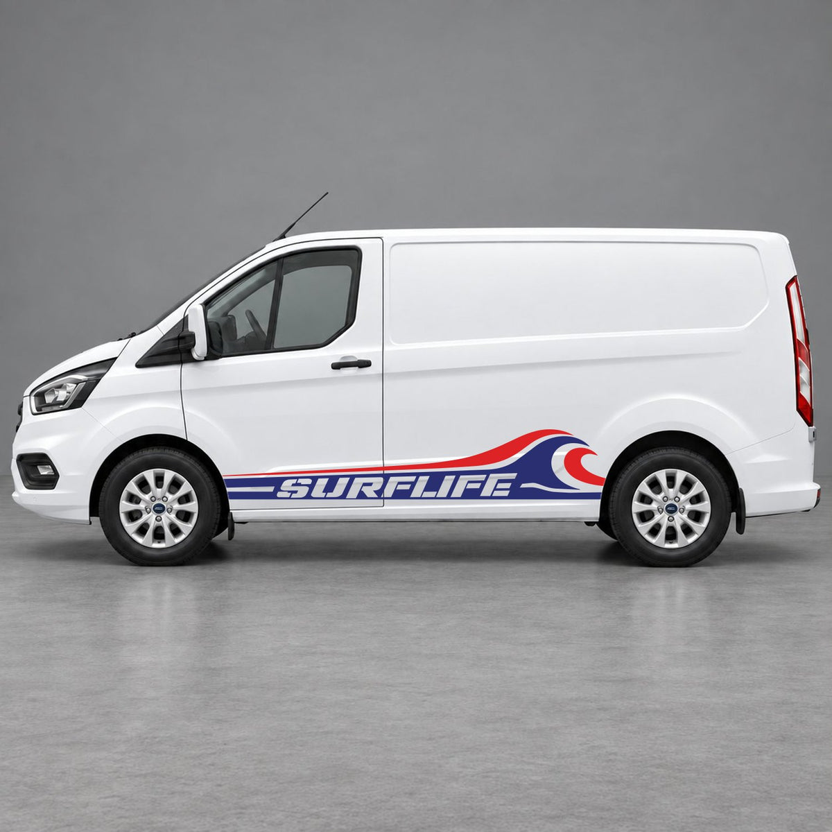 Ford Transit Custom Surflife Wave Side Stripes in Navy Blue & Red