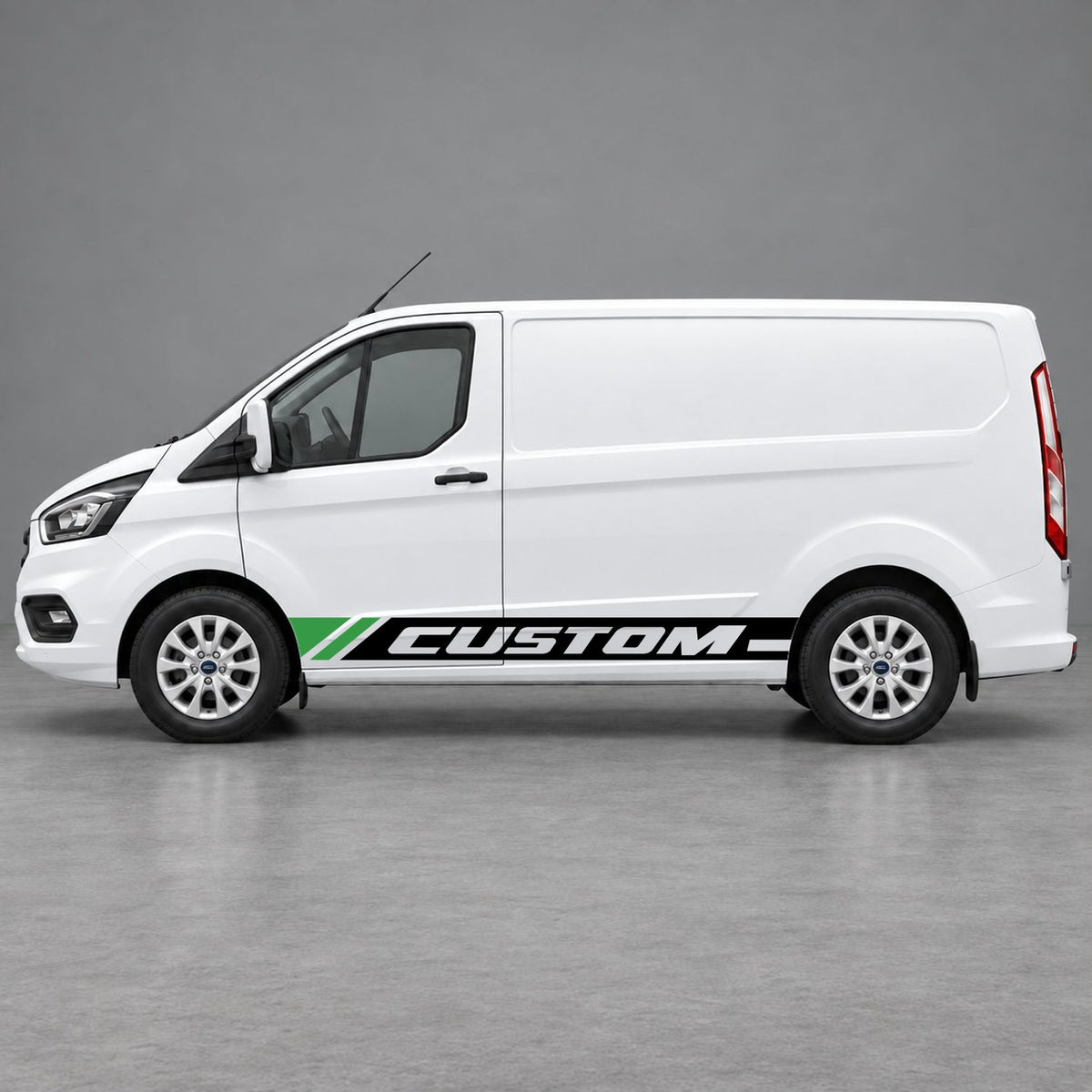 Ford Transit Custom Custom Lower Side Stripes in Black & Green