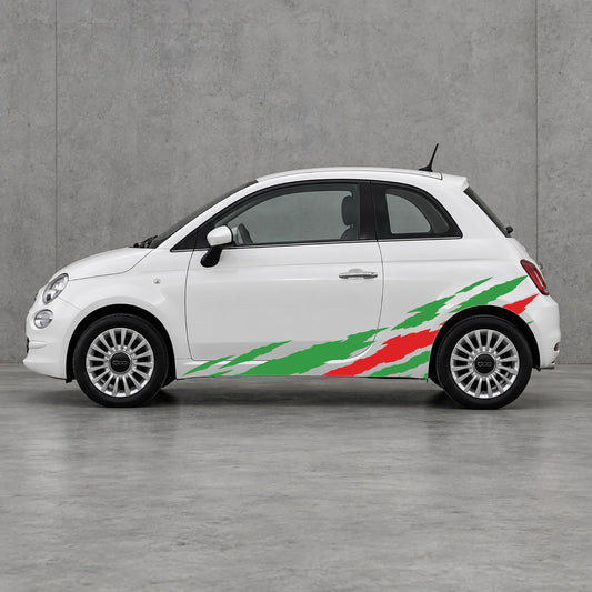 Fiat 500 Claw Scratch Side Graphics Kit - Pair Supplied in Green & Red