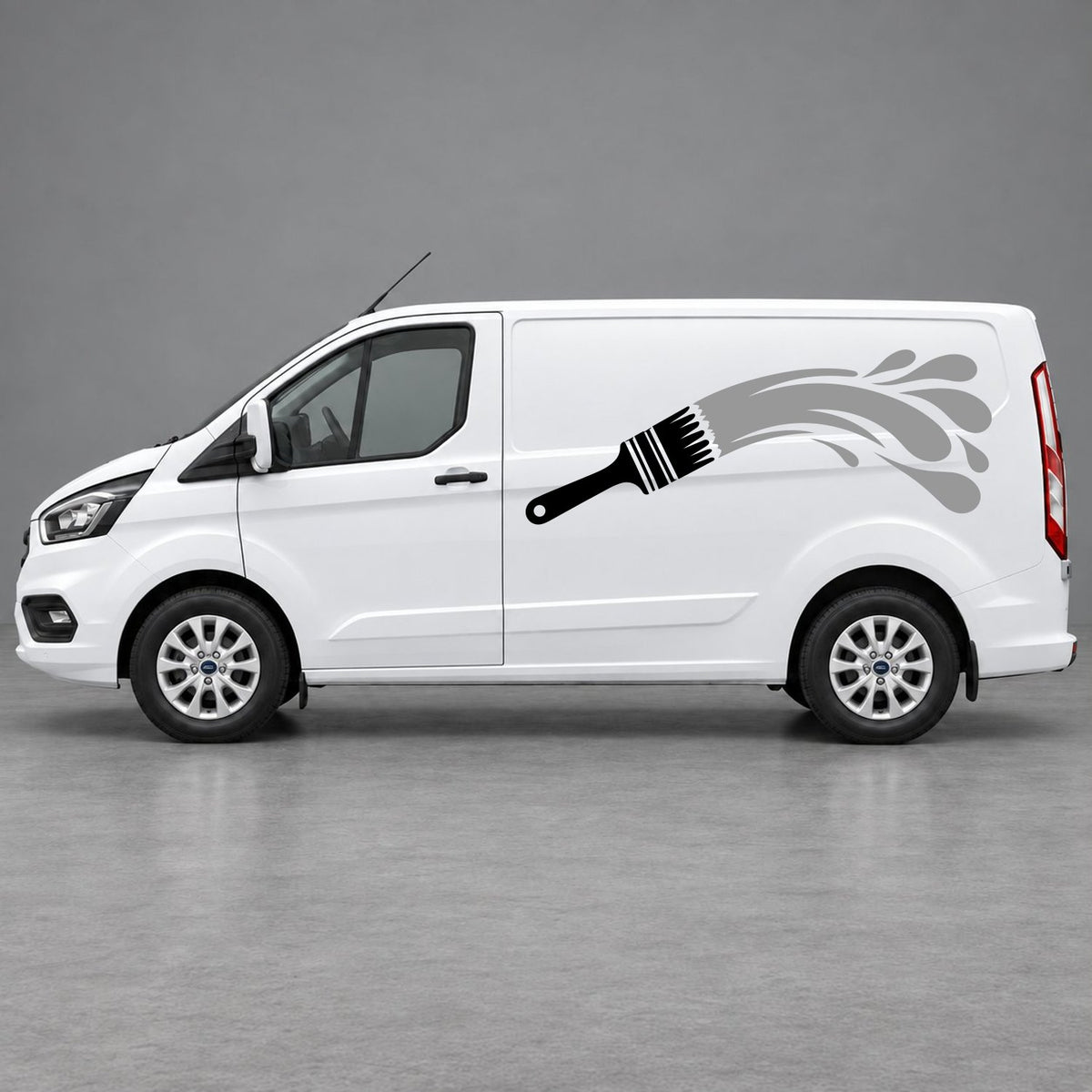 Ford Transit Custom Paintbrush Swoosh Side Graphics in Black & Grey
