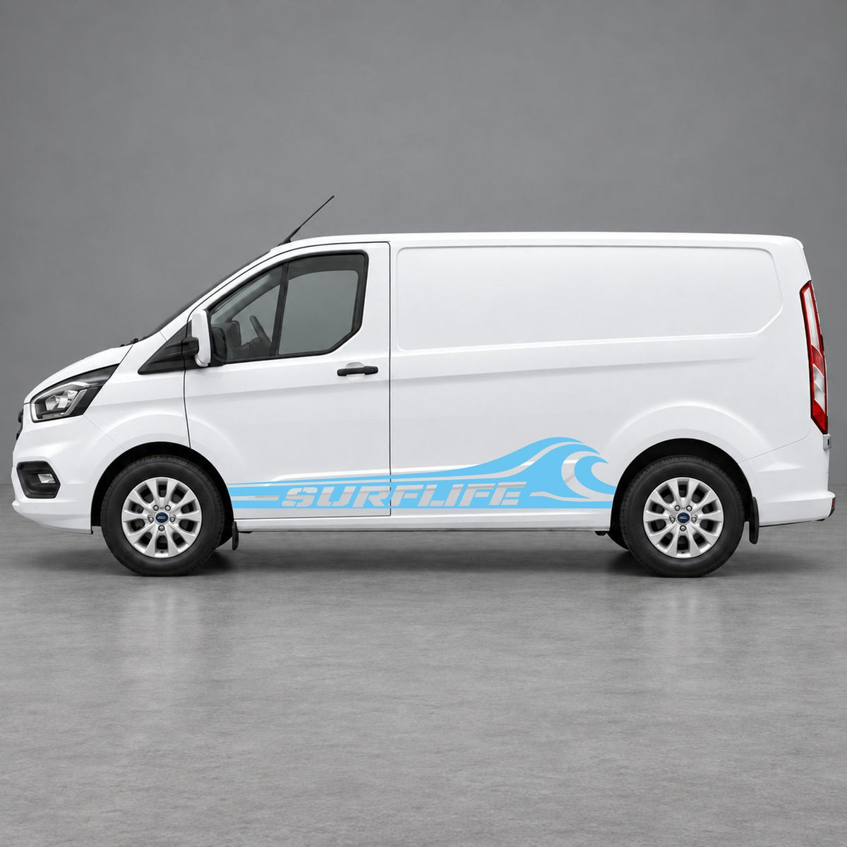 Ford Transit Custom Surflife Wave Side Stripes in Light Blue & Light Blue
