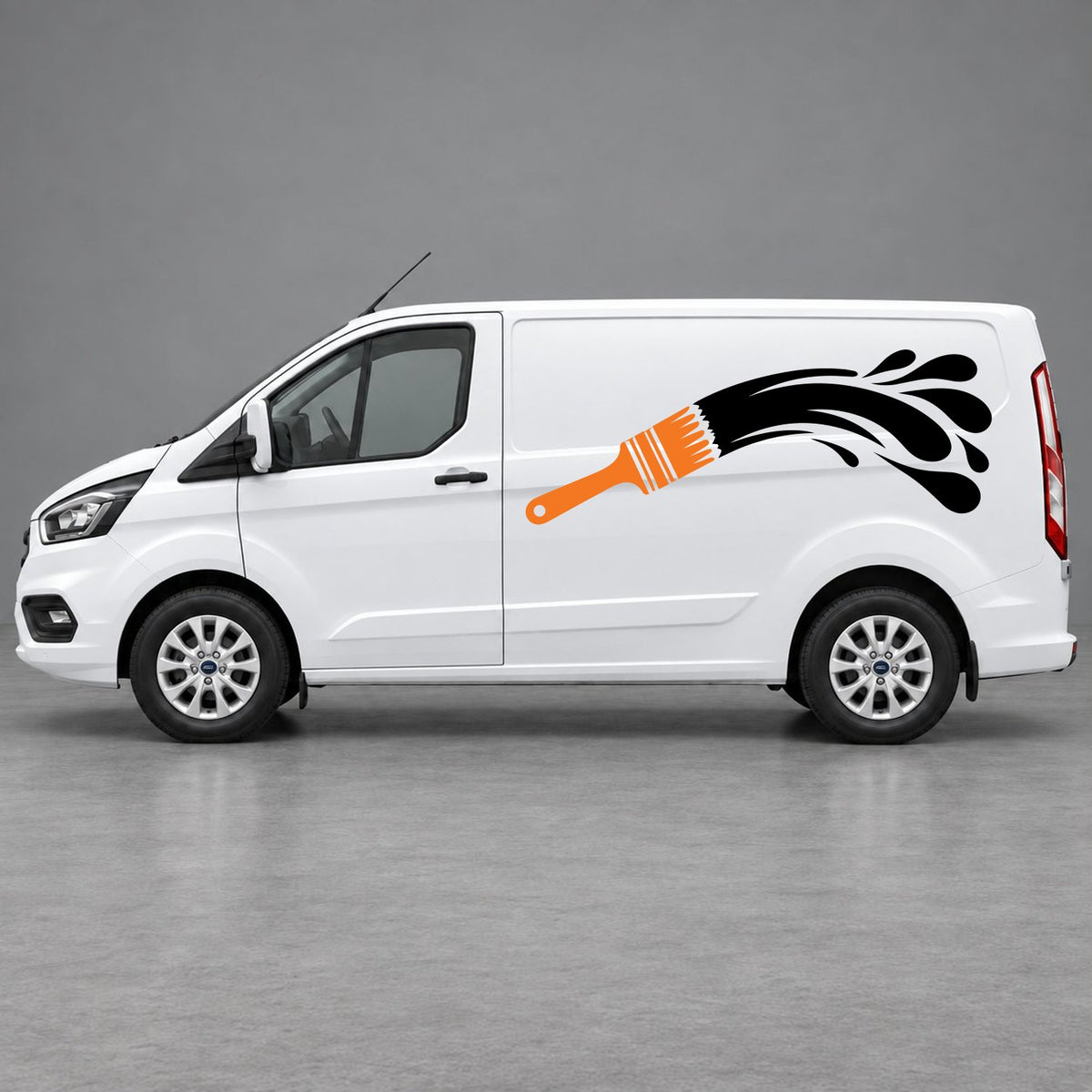 Ford Transit Custom Paintbrush Swoosh Side Graphics in Orange & Black
