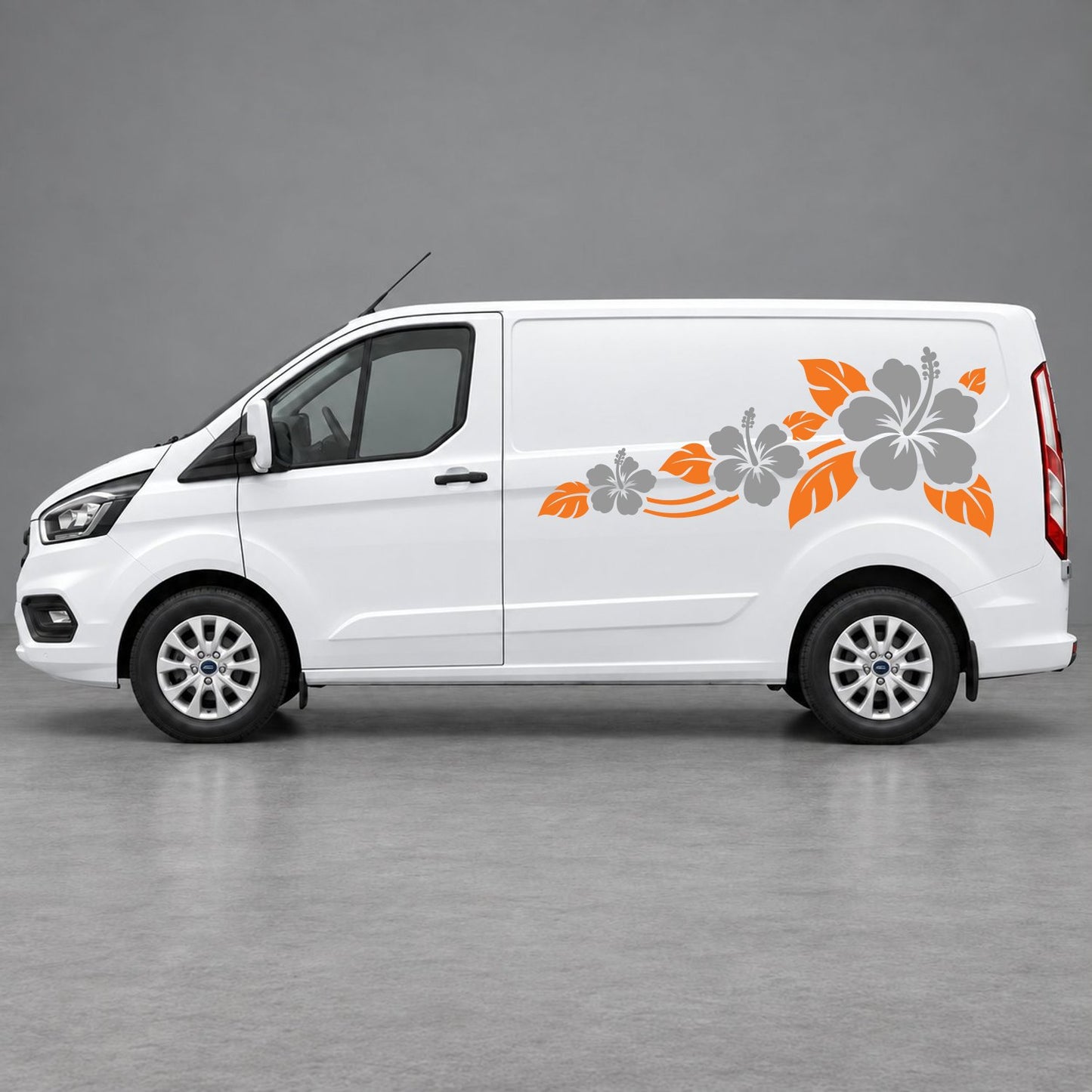 Ford Transit Custom Hibiscus Flower Trail Side Graphics in Orange & Grey