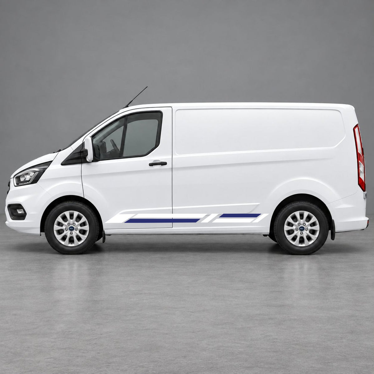 Ford Transit Custom Geometric Lower Side Stripes in White & Navy Blue