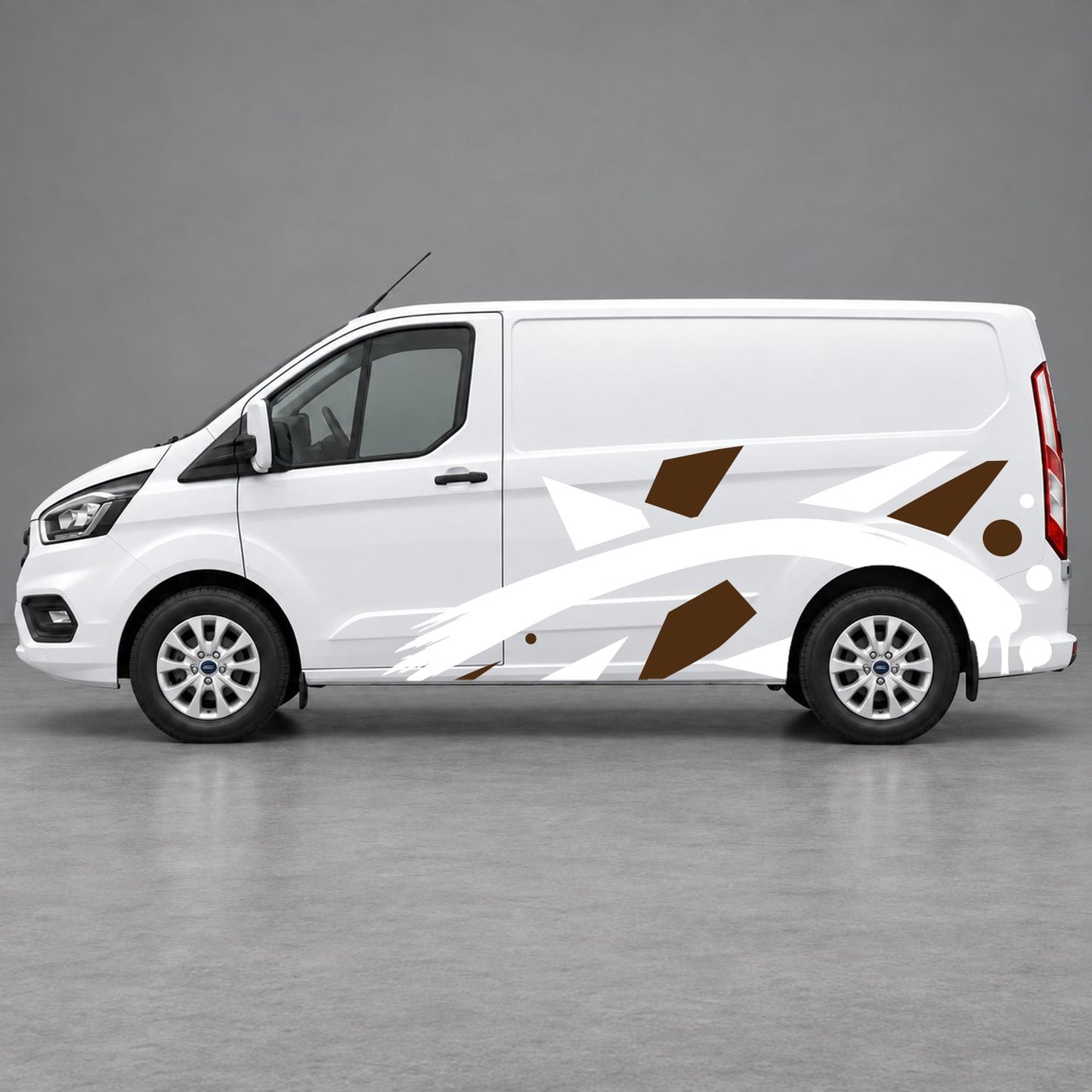 Ford Transit Custom Abstract Geometric Splash Side Graphics in Brown & White