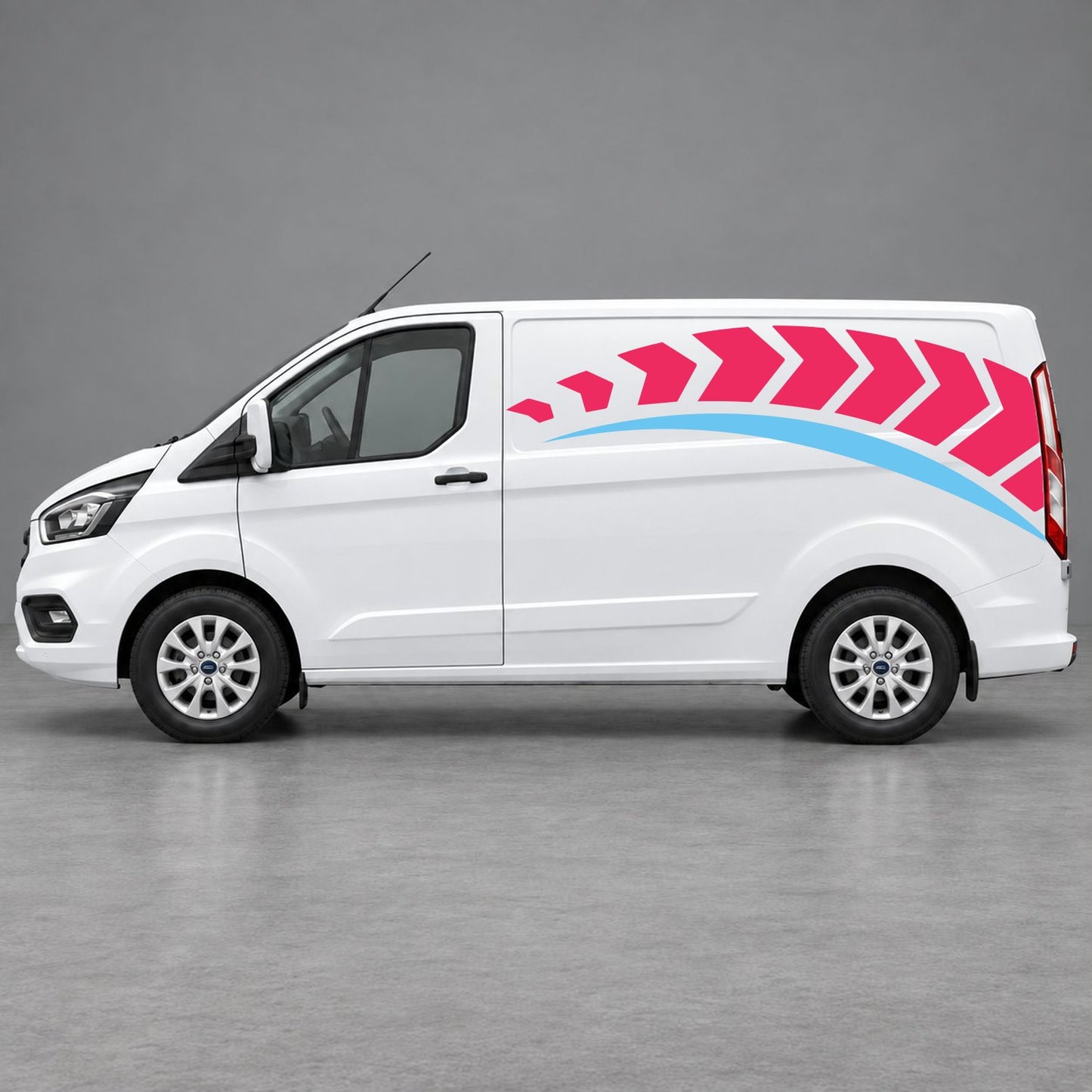 Ford Transit Custom Chevron Track Side Graphics in Pink & Light Blue