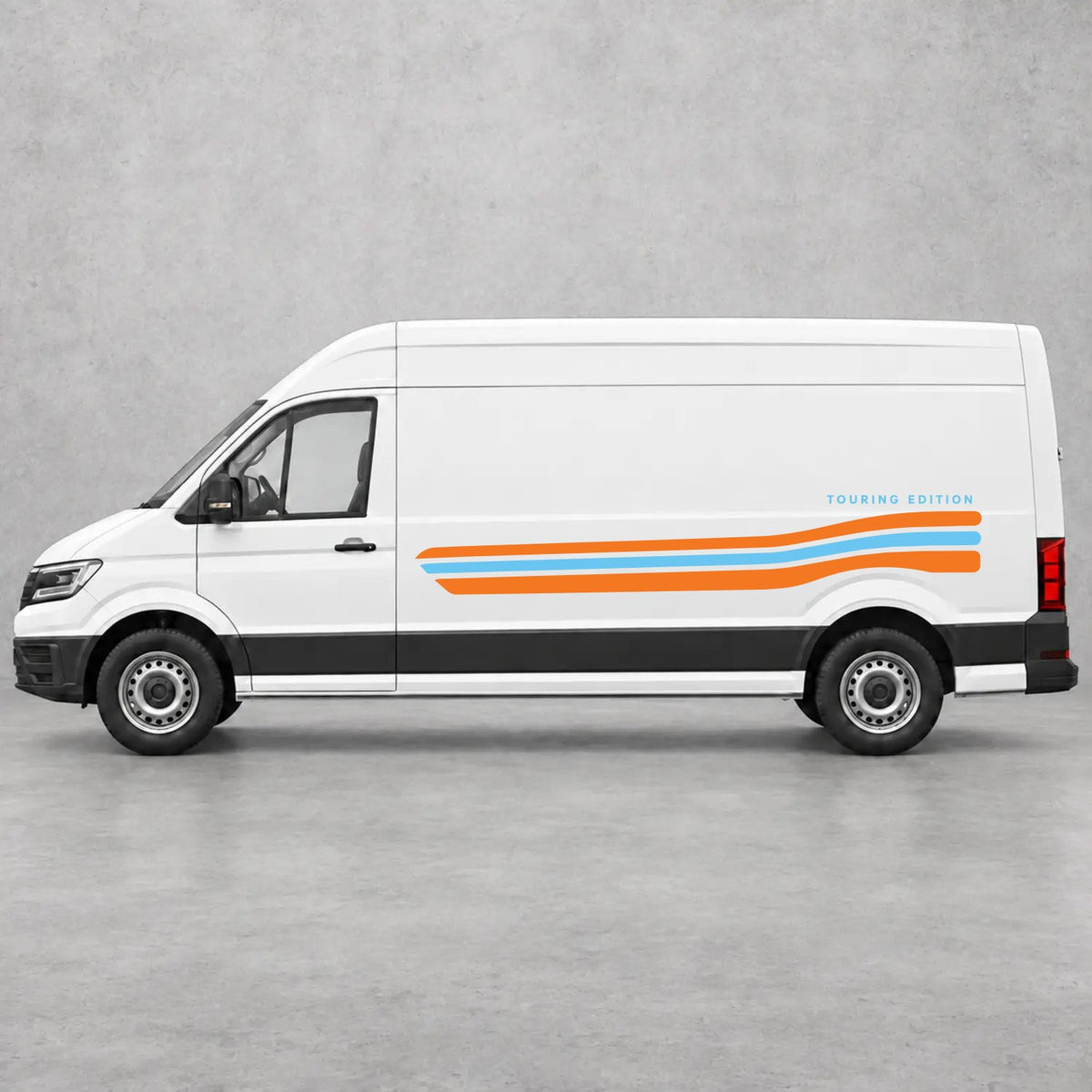 VW Crafter Touring Edition Side Stripes in Orange & Light Blue