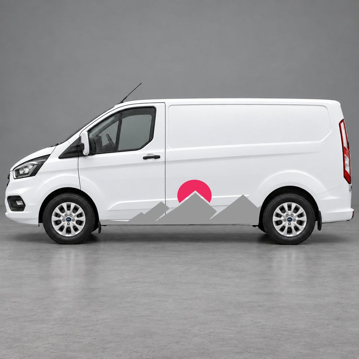 Ford Transit Custom Minimal Mountain Peak Side Graphics in Grey & Pink