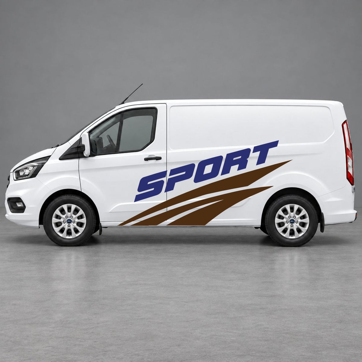 Ford Transit Custom Sport Twin Stripe Side Graphics in Brown & Navy Blue