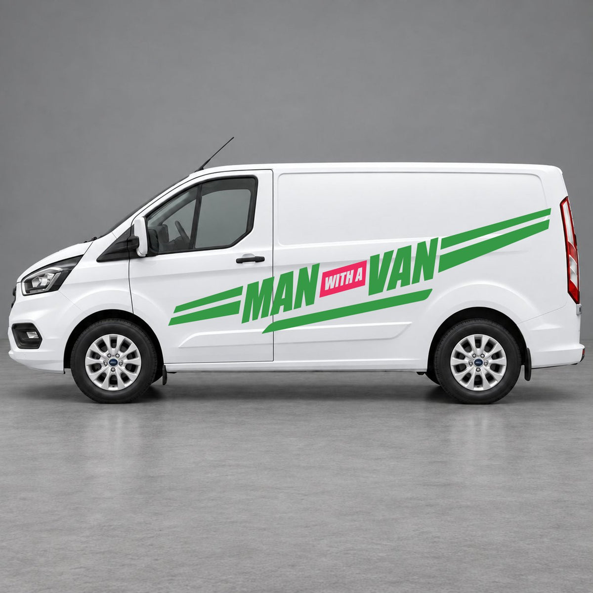 Ford Transit Custom Man with a Van Side Stripes in Green & Pink
