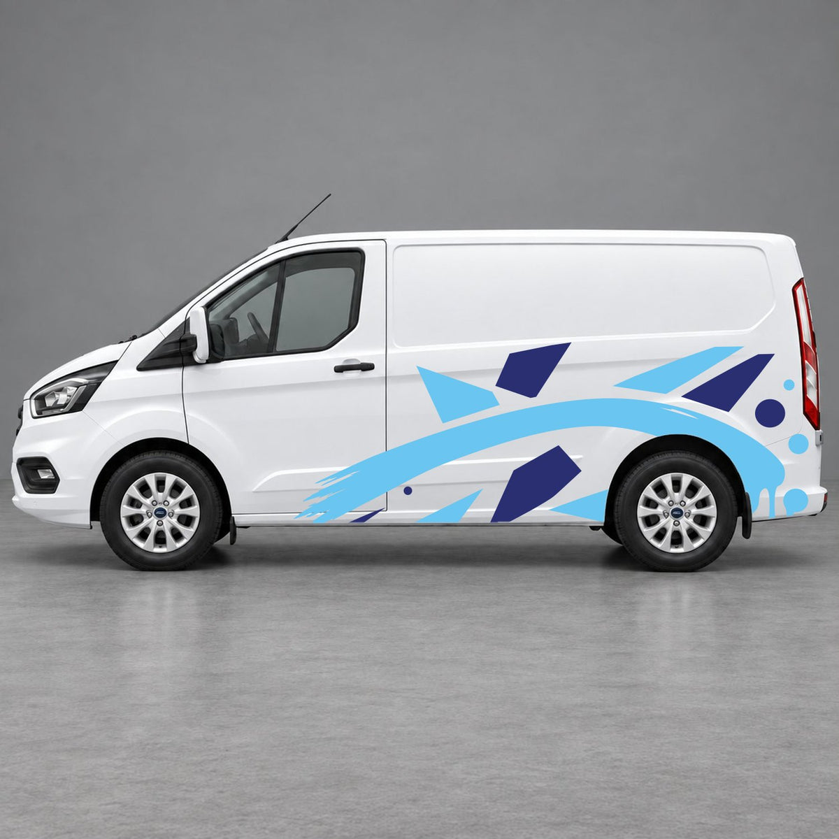 Ford Transit Custom Abstract Geometric Splash Side Graphics in Navy Blue & Light Blue