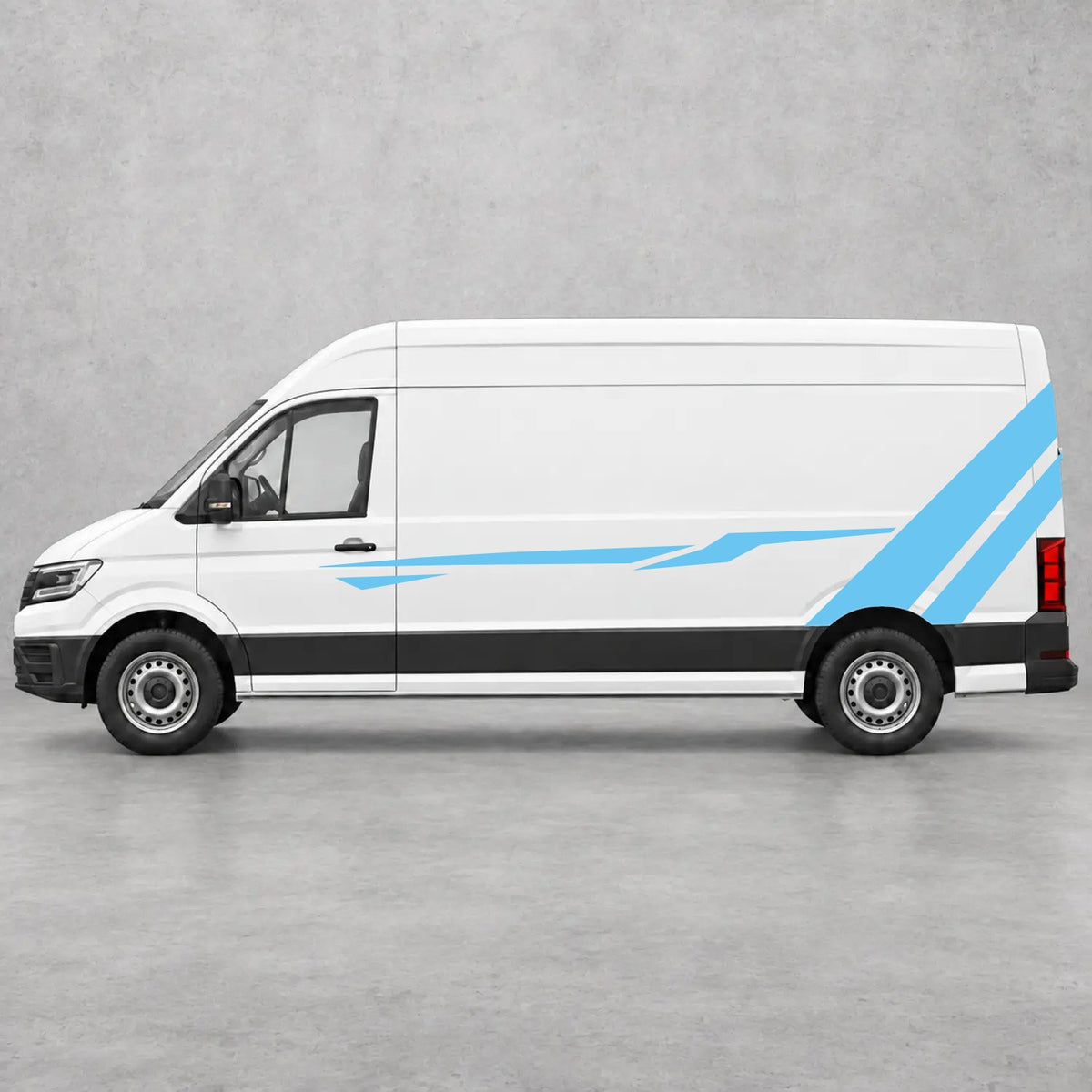 VW Crafter Bold Rear Diagonal Side Stripes in Light Blue & Light Blue