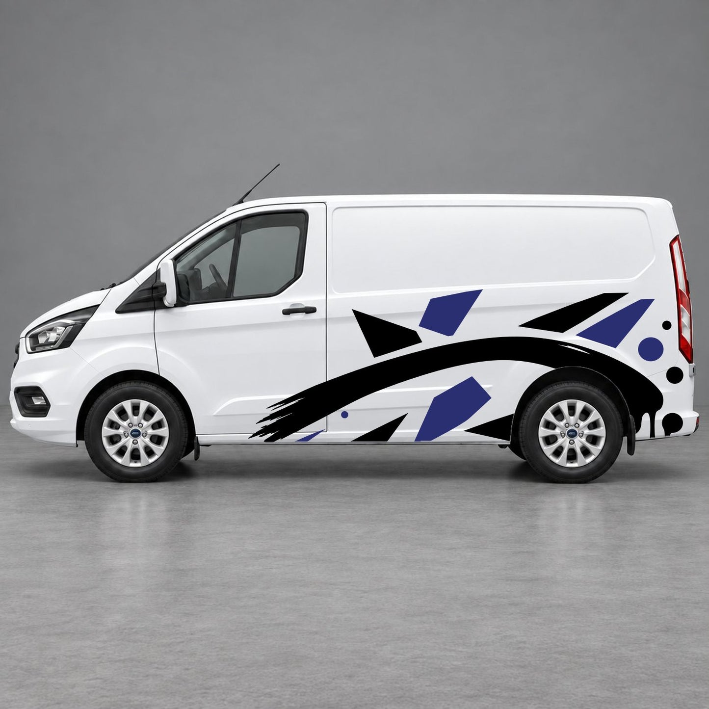 Ford Transit Custom Abstract Geometric Splash Side Graphics in Navy Blue & Black
