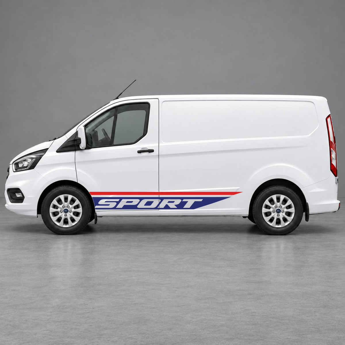 Ford Transit Custom Sport Swoosh Lower Side Stripes in Red & Navy Blue