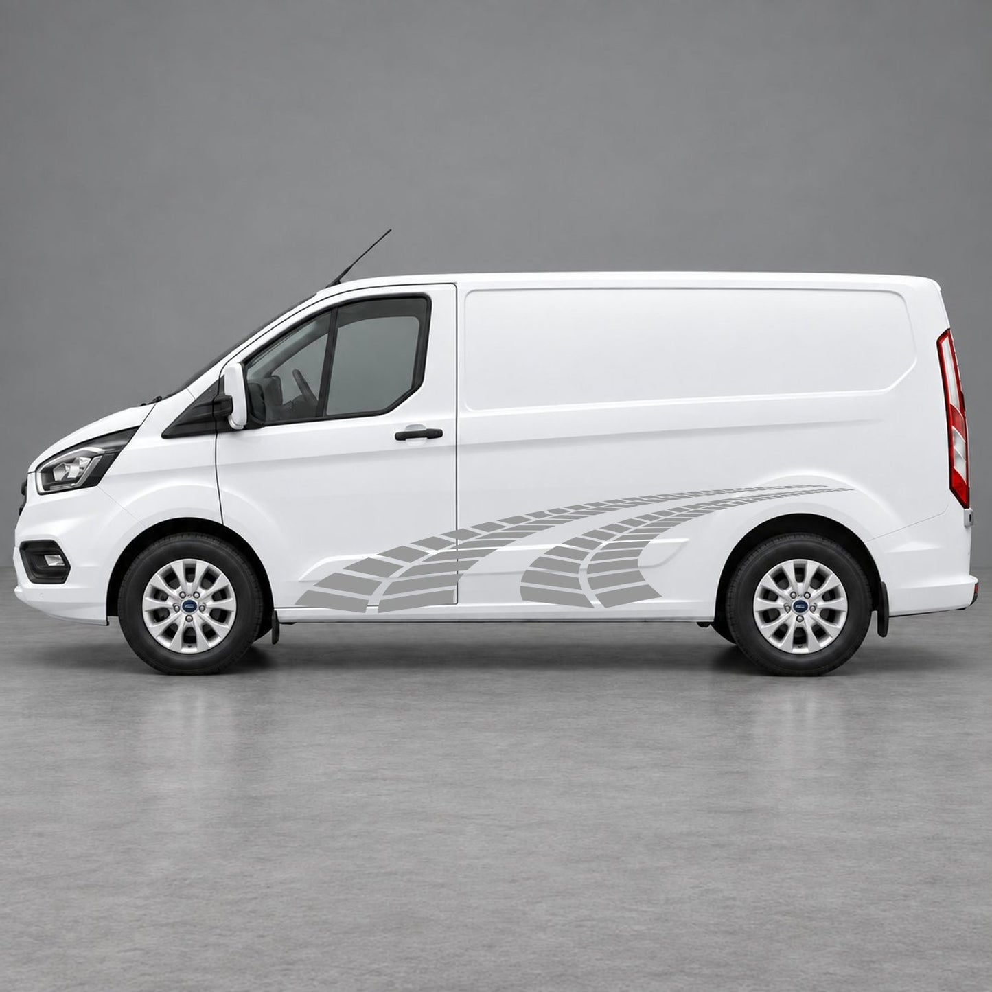 Ford Transit Custom Curved Tyre Track Side Graphics in Grey