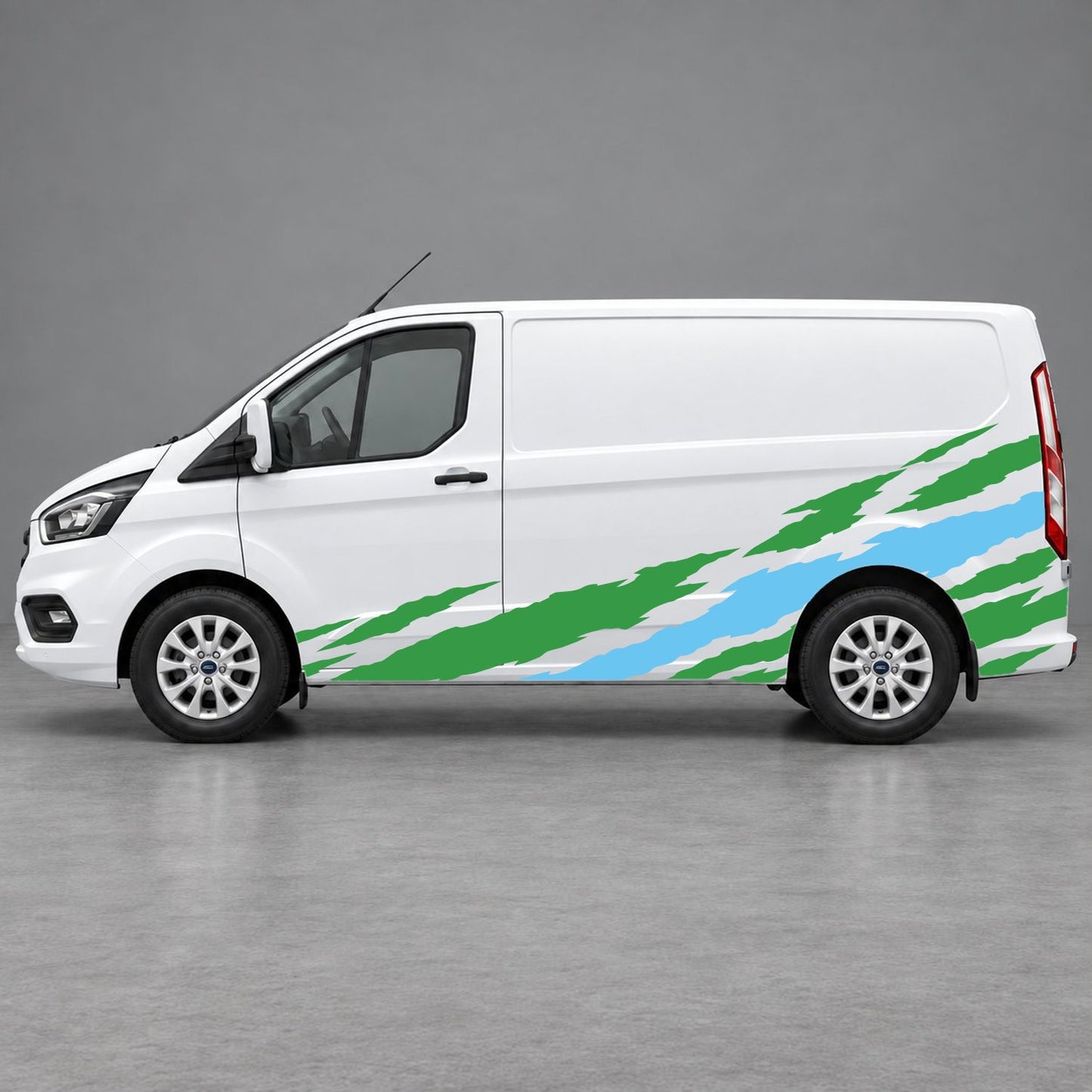 Ford Transit Custom Claw Scratch Side Graphics in Green & Light Blue