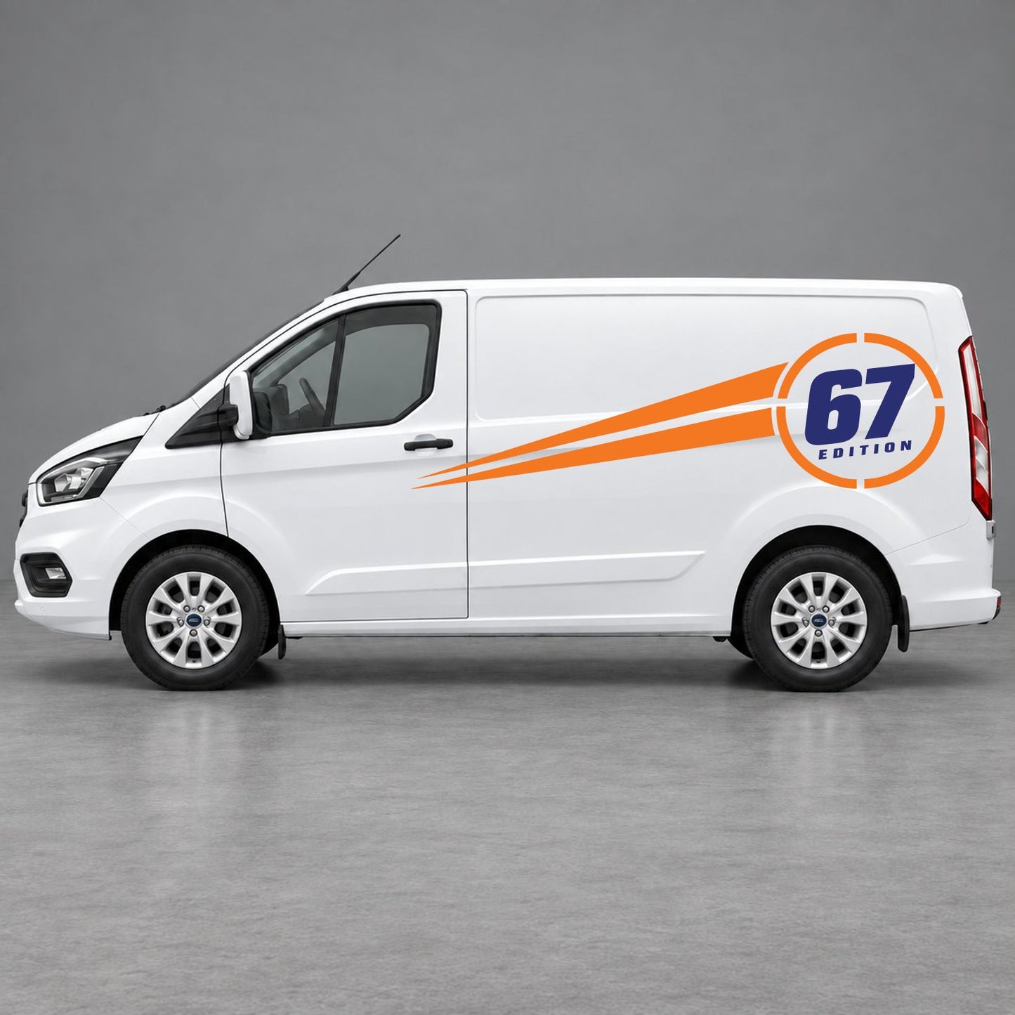 Ford Transit Custom Personalised Number Edition Side Stripes in Orange & Navy Blue