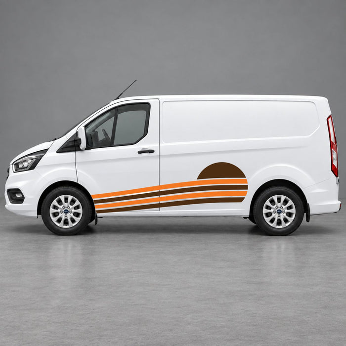 Ford Transit Custom Retro Sunset Stripe Side Graphics in Orange & Brown