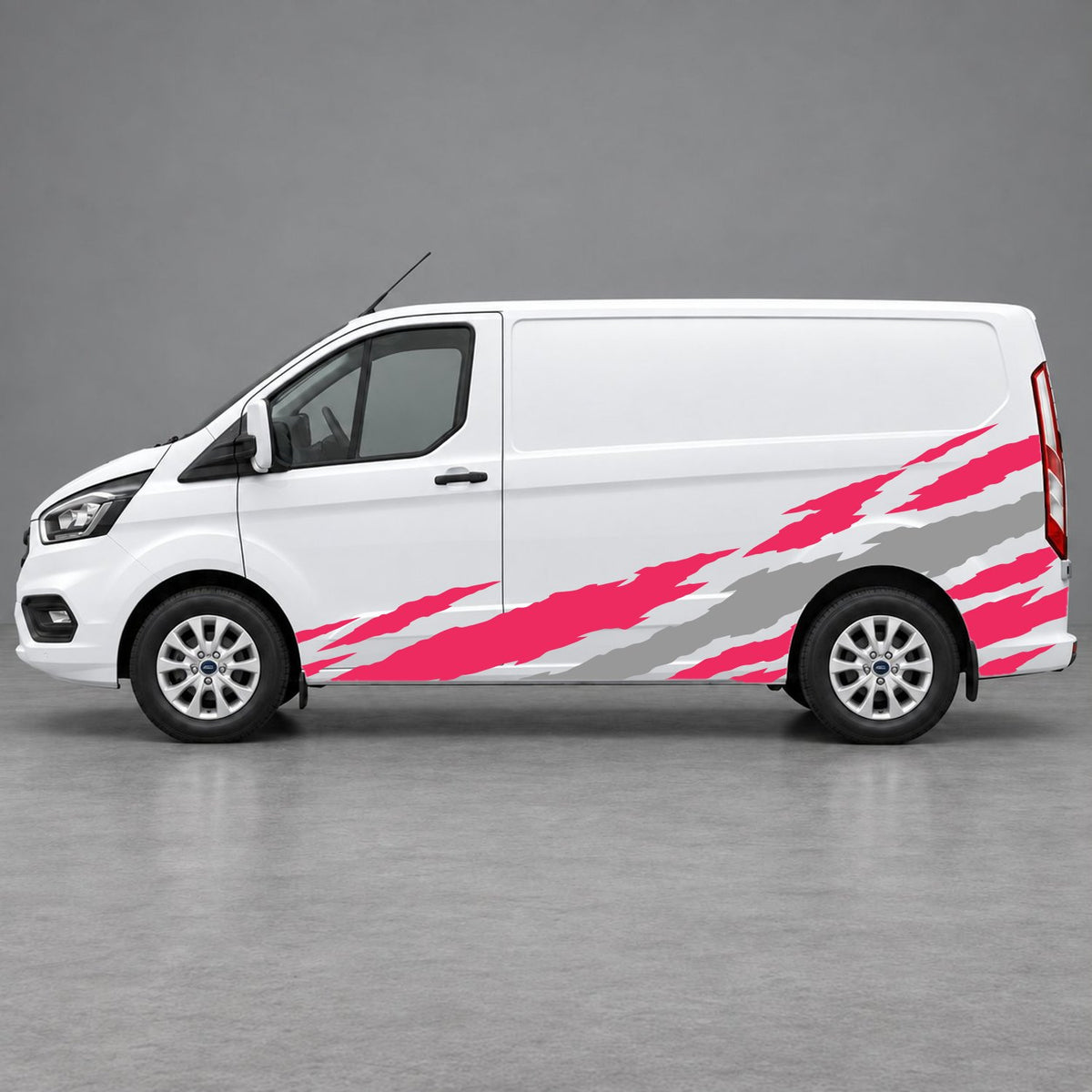 Ford Transit Custom Claw Scratch Side Graphics in Pink & Grey
