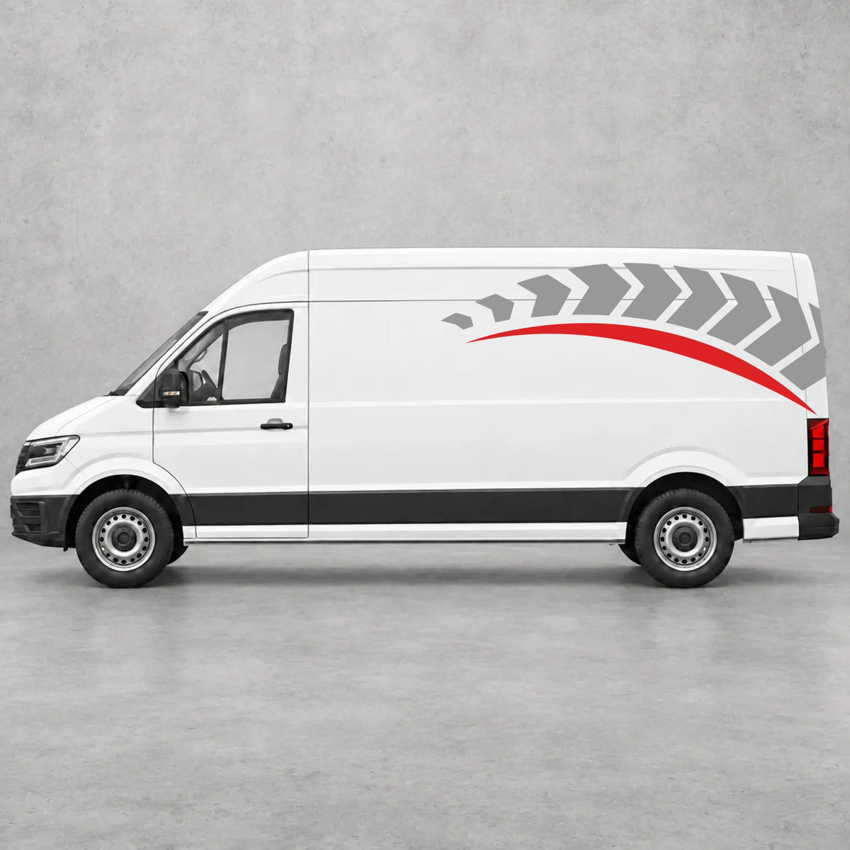VW Crafter Chevron Track Side Graphics in Grey & Red