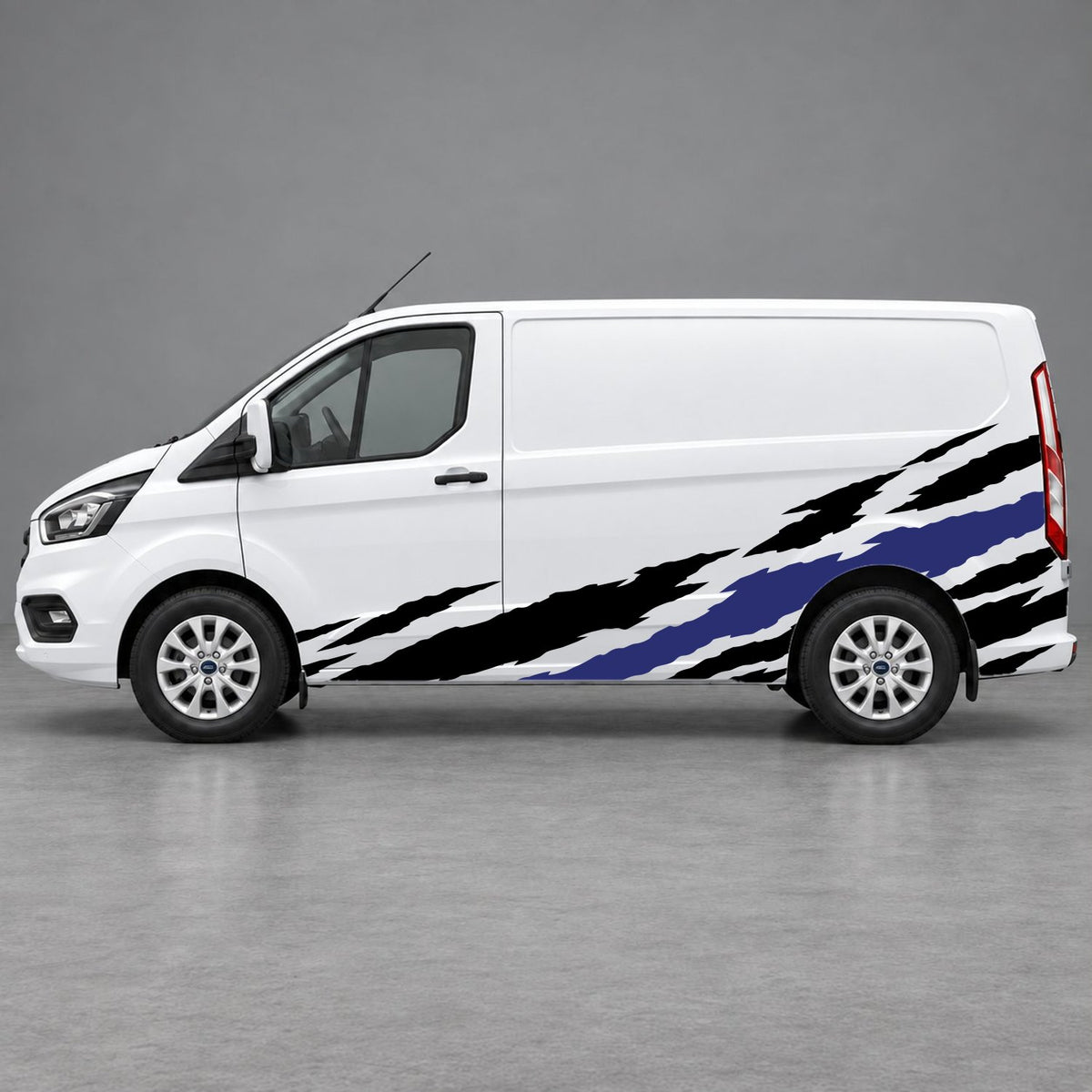 Ford Transit Custom Claw Scratch Side Graphics in Black & Navy Blue
