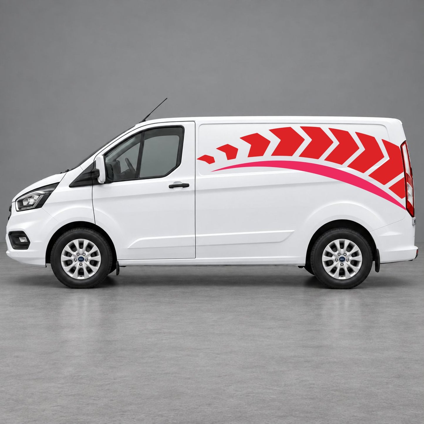 Ford Transit Custom Chevron Track Side Graphics in Red & Pink