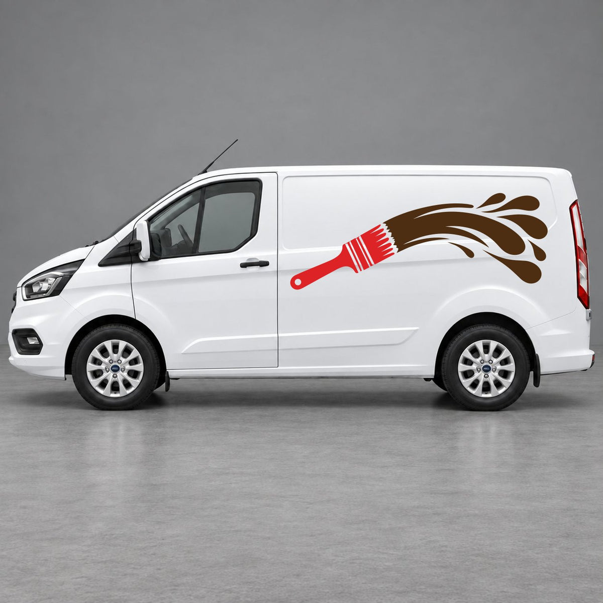 Ford Transit Custom Paintbrush Swoosh Side Graphics in Red & Brown